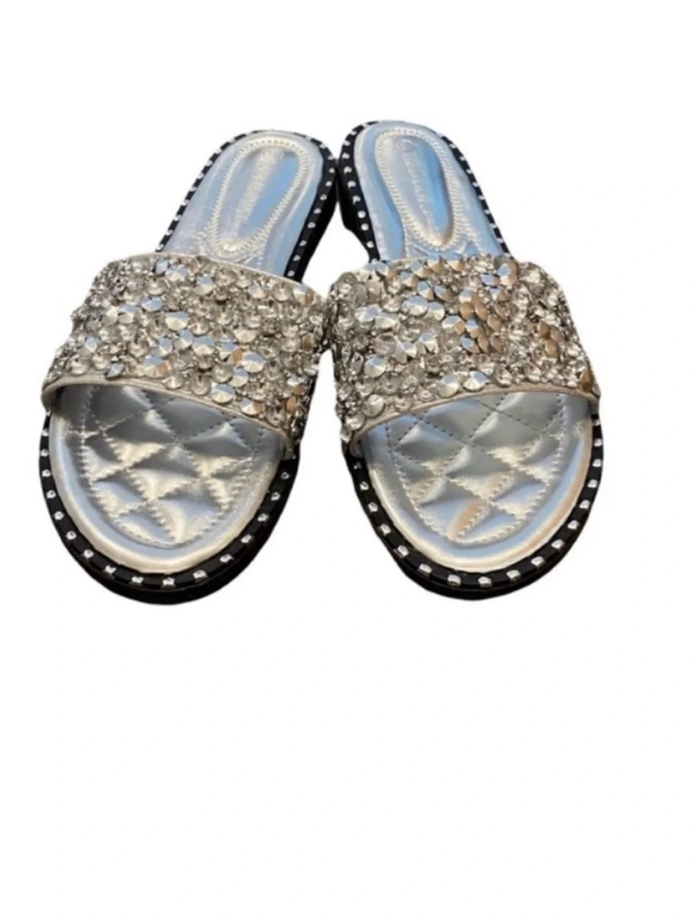 🔥 NEW Sparkling Rhinestone Crystal Slide Flip Flop Silver Sandal in Women🔥